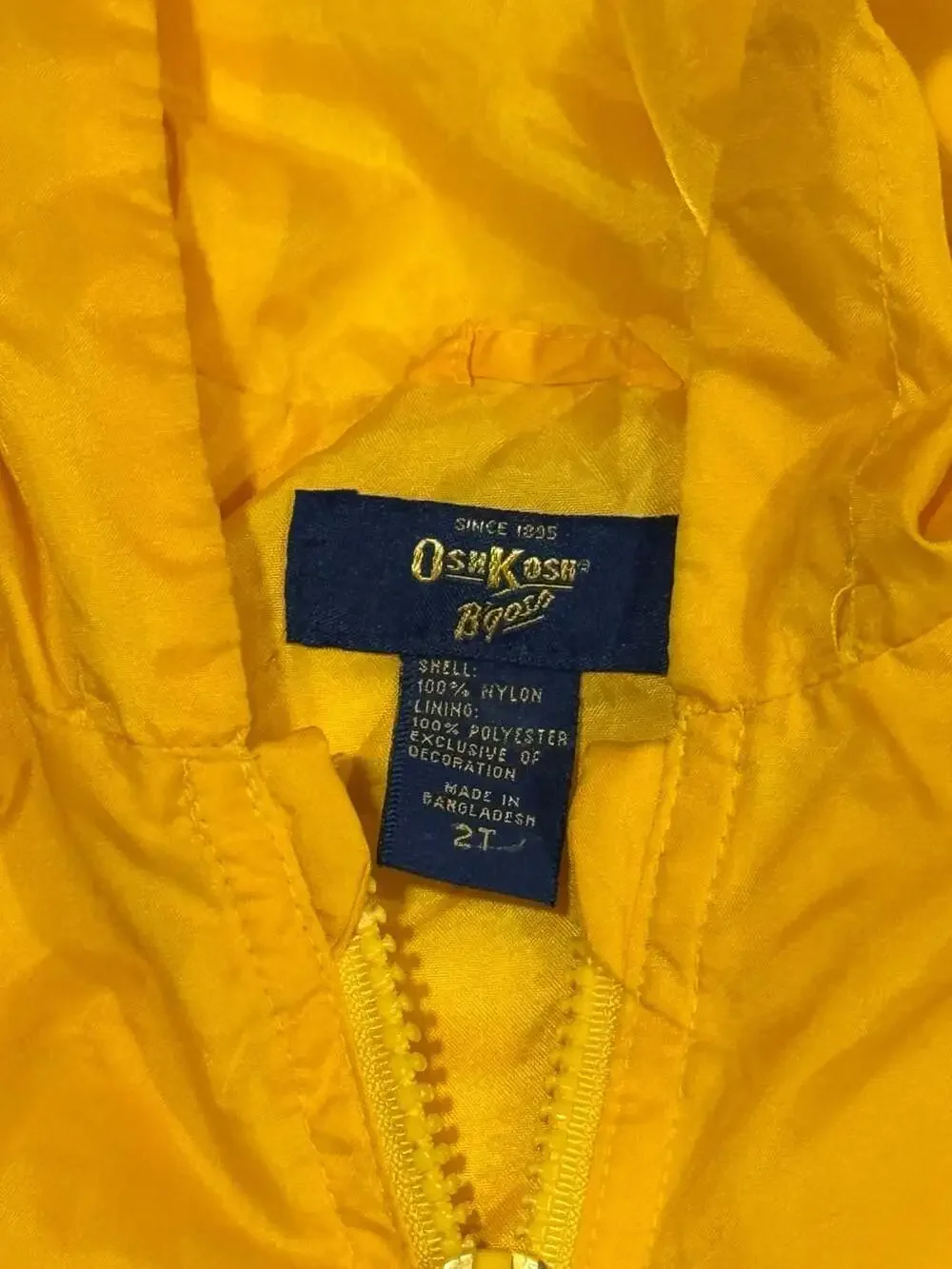 Vintage OshKosh B'gosh Toddler Yellow Nylon Hooded Windbreaker Jacket